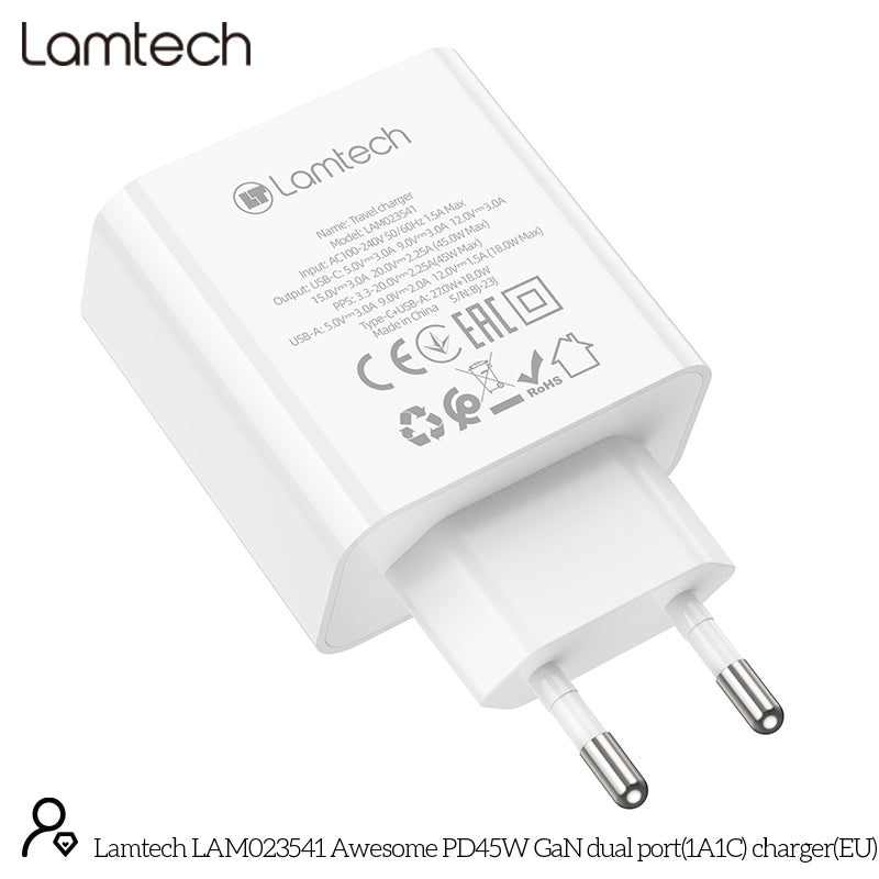 Lamtech Charger Usb Qc3.0/Type C 45 W
