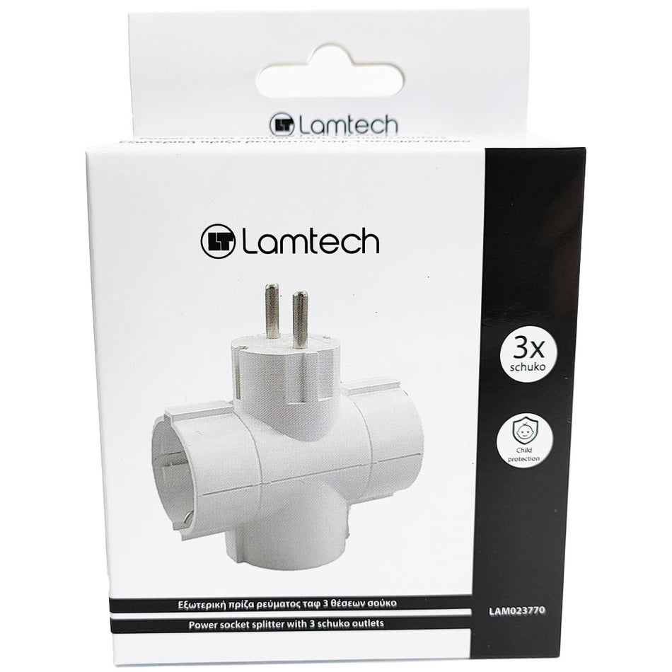 Lamtech Power Socket Splitter With 3 Schuko Outlets White