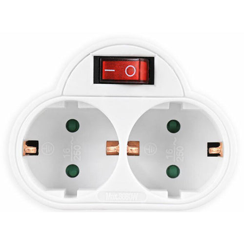 Lamtech Power Socket Splitter With 2 Schuko Outlets & On/Off Switch White