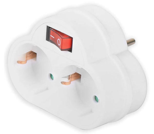 Lamtech Power Socket Splitter With 2 Schuko Outlets & On/Off Switch White
