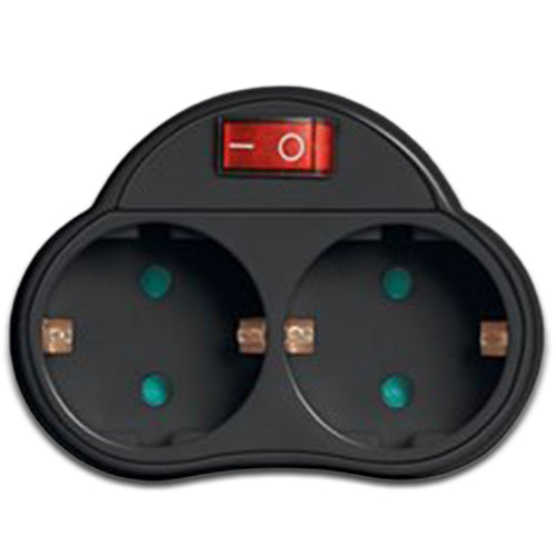 Lamtech Power Socket Splitter With 2 Schuko Outlets & On/Off Switch Black