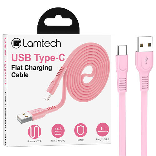 Lamtech Type C 3.0 A Flat Charging Cable 1 M Pink