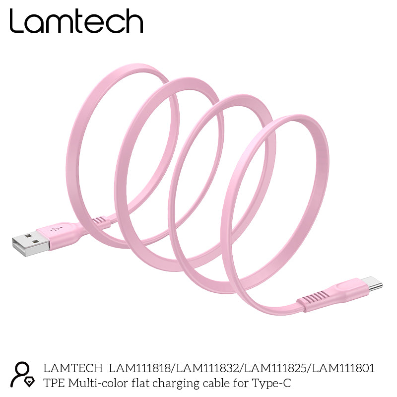 Lamtech Type C 3.0 A Flat Charging Cable 1 M Pink
