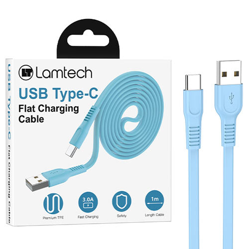 Lamtech Type C 3.0 A Flat Charging Cable 1 M Blue