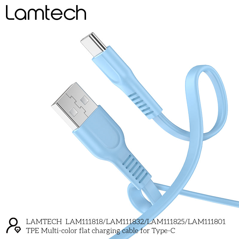 Lamtech Type C 3.0 A Flat Charging Cable 1 M Blue