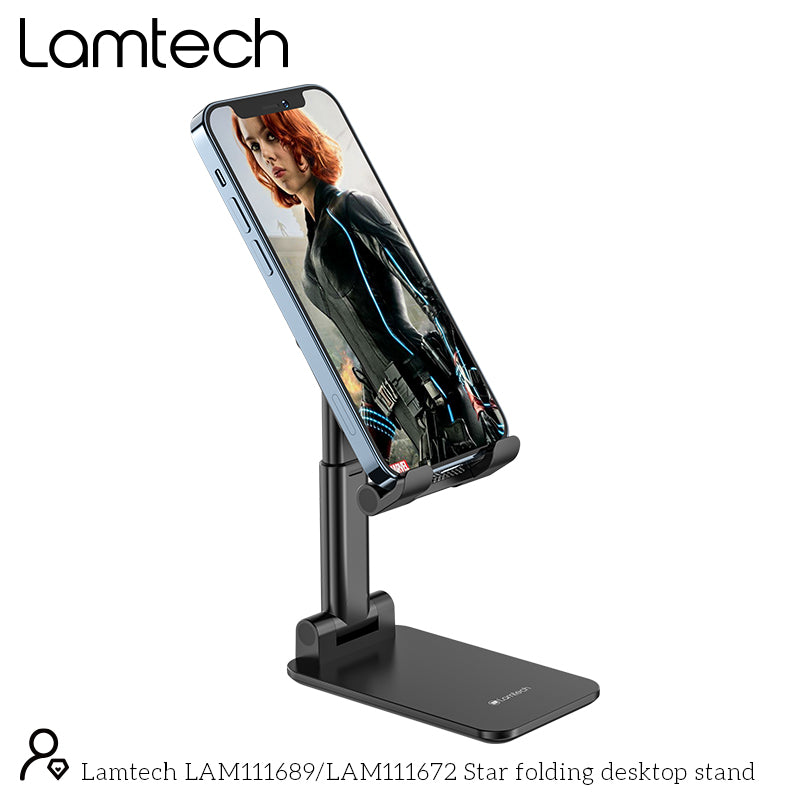 Lamtech 2 In1 Folding Desktop Stand For Smartphones And Tablets Black