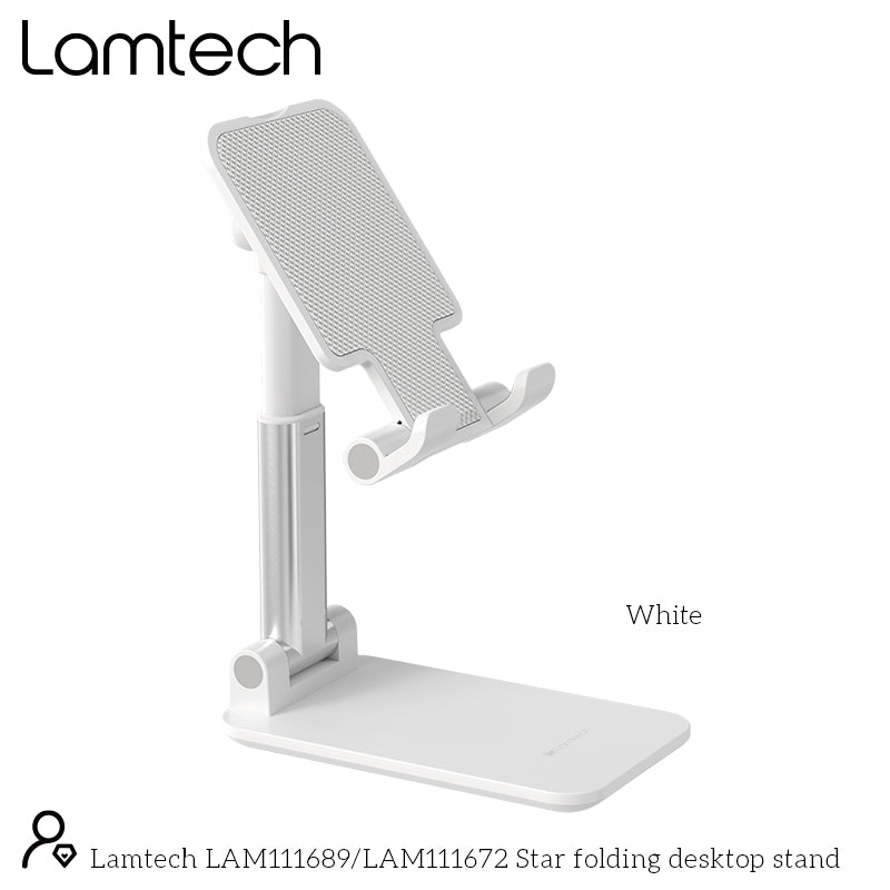 Lamtech 2 In1 Folding Desktop Stand For Smartphones And Tablets White
