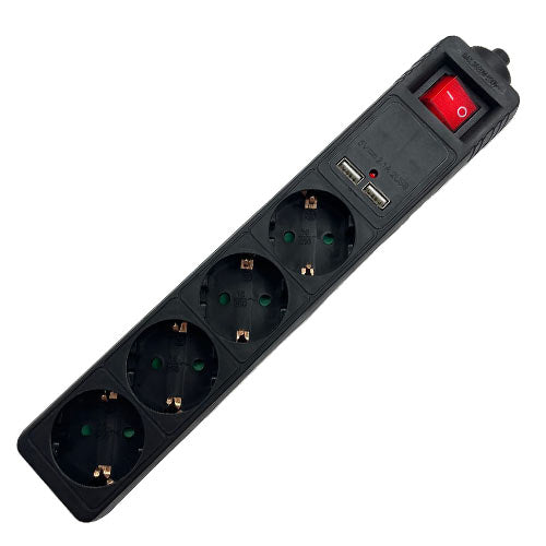 Lamtech 4 Way Surge Protector With 2x Usb 4x Schuko Black 1.5 M