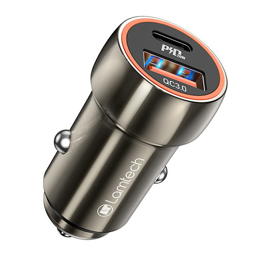 Lamtech Metal Car Charger Qc3.0 & Pd20 W Metal Gray