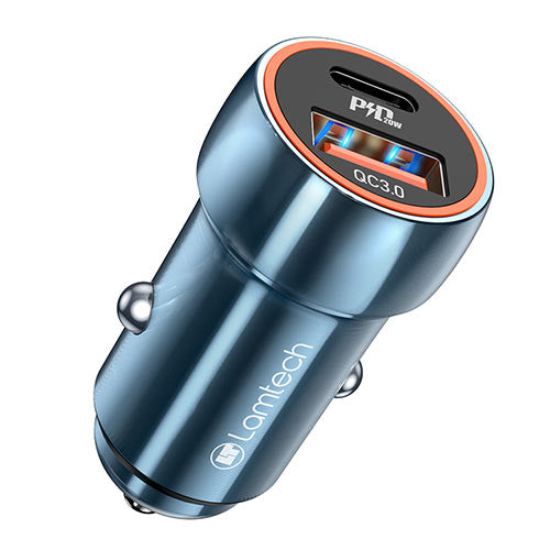 Lamtech Metal Car Charger Qc3.0 & Pd20 W Saphire Blue