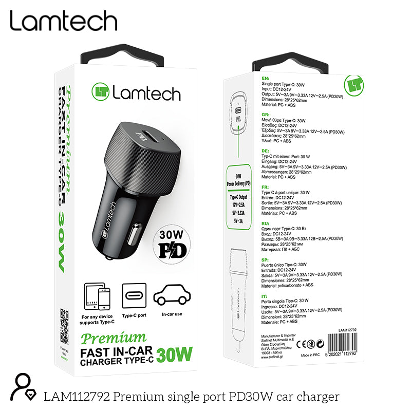 Lamtech Premium Fast In Car Charger Type C Pd30 W Black
