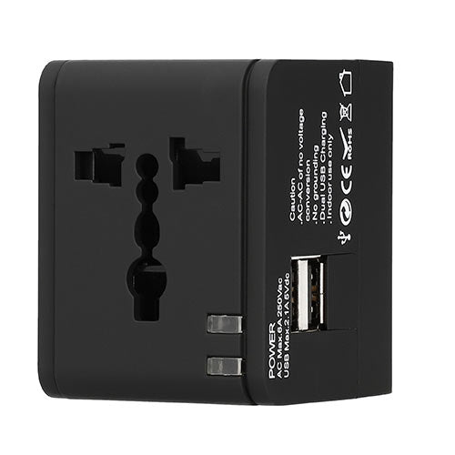 Lamtech Universal Travel Adapter With 2 Usb Ports Ac 6 A Black