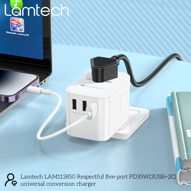Lamtech Universal Travel Adapter With 3x Usb + 2x Type C Outputs 35 W