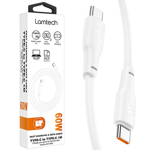 Lamtech Charge And Data Cable Type C To Type C 60 W 2 M White