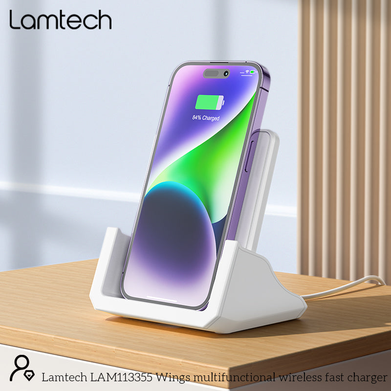 Lamtech Wireless Fast Charger 15 W With Stand White
