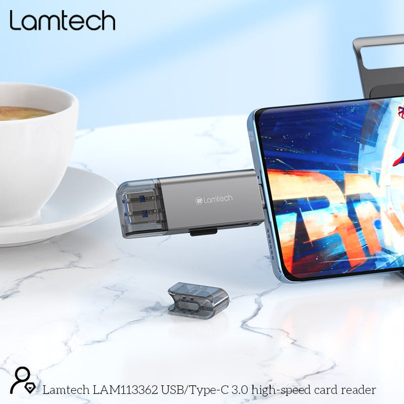 Lamtech Usb/Type C 3.0 High Speed Card Reader Metal Grey