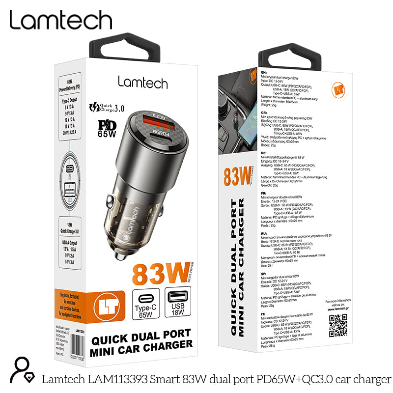 Lamtech Quick Dual Port Mini Car Charger 83 W