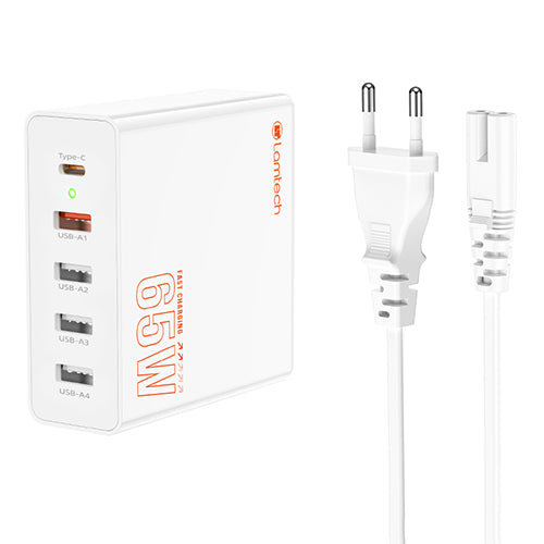 Lamtech Gan Fast Charger 1x Type C & 4x Qc3.0 65 W & Eu Cable 1.5 M
