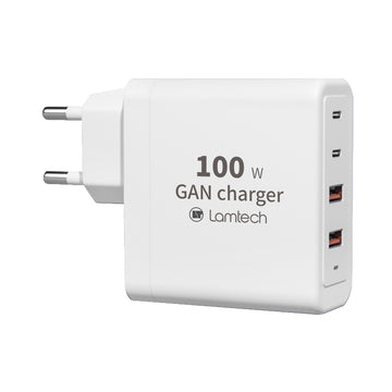 Chargeur Rapide GaN LAMTECH 2xTYPE-C & 2xQC3.0 SORTIE 100W
