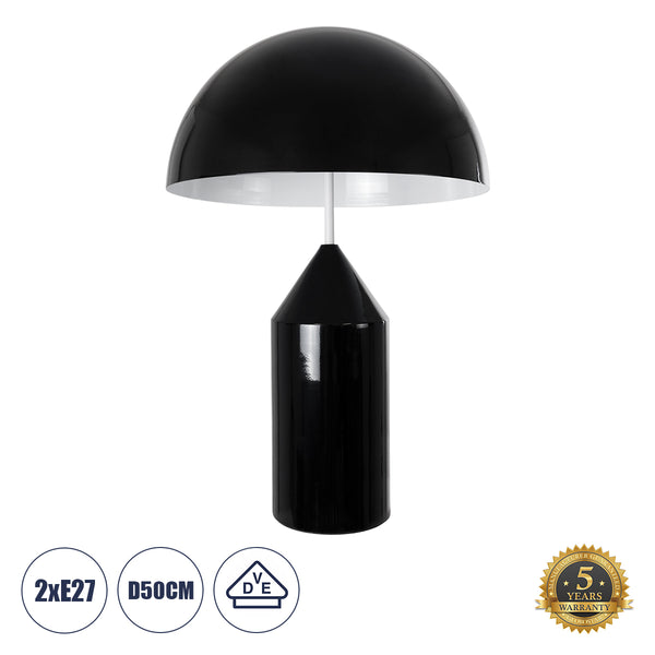 URANUS-L Moderne Tischlampe, tragbar, zweiflammig, 2 x E27, AC220–240 V, IP20 – schwarze Metallglocke mit Ein-/Ausschalter – 5 Jahre Garantie