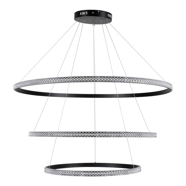 DIAMOND TRIO 61140-DECO Κρεμαστό Φωτιστικό Δαχτυλίδι-Κύκλος LED CCT 150W 18379lm 360° AC 220-240V - Εναλλαγή Φωτισμού μέσω Τηλεχειριστηρίου All In One Dimmable - Μαύρο - 3 Years Warranty