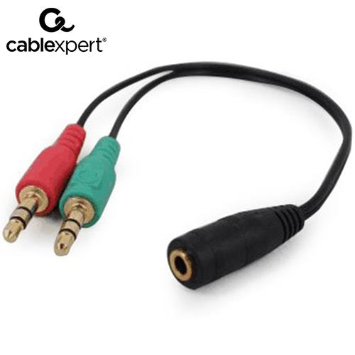Cablexpert 3.5 Mm 4 Pin Socket To 2 X 3.5 Mm Stereo Plug Adapter Cable, Black