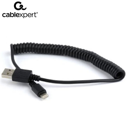 Cablexpert Usb Lightning Sync And Charging Spiral Cable For Iphone 1.5m Black