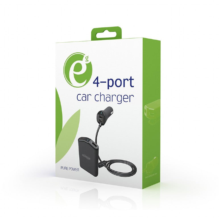 Energenie 4 Port Front And Back Seat Car Charger 9,6 A Black