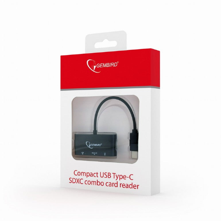 Gembird Compact Usb Type C Sdxc Combo Card Reader Black