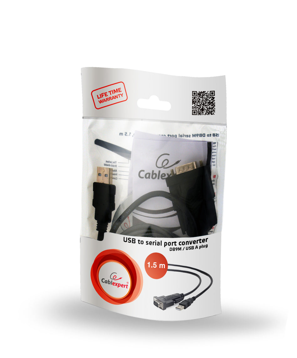 Cablexpert Usb To Db9 M Serial Port Converter Cable Black 1,5 M