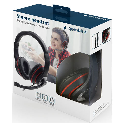 Gembird Jack Stereo Headset Black With Red Ring