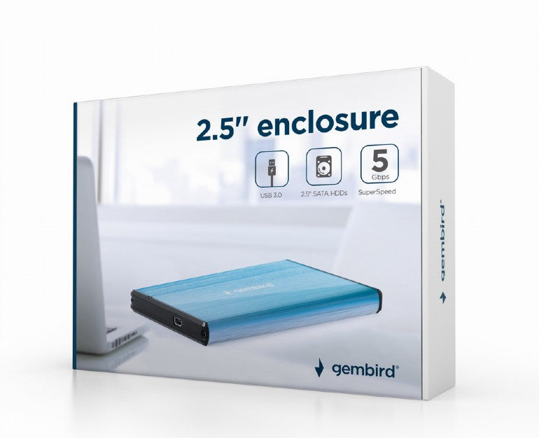 Gembird Usb 3.0 2.5' Enclosure Brushed Aluminum Blue