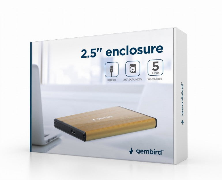 Gembird Usb 3.0 2.5' Enclosure Brushed Aluminum Gold