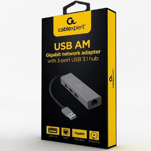 Cablexpert Usb Am Gigabit Network Adapter With 3 Port Usb 3.0 Hub