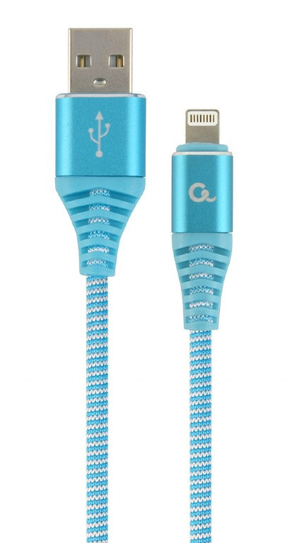 Cablexpert Premium Cotton Braided Lightning Charging And Data Cable 1 M Turquoise/White Retail Pack