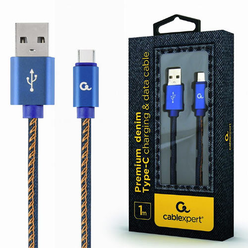 Cablexpert Premium Jeans (Denim) Type C Usb Cable With Metal Connectors 1 M Blue Retail Pack