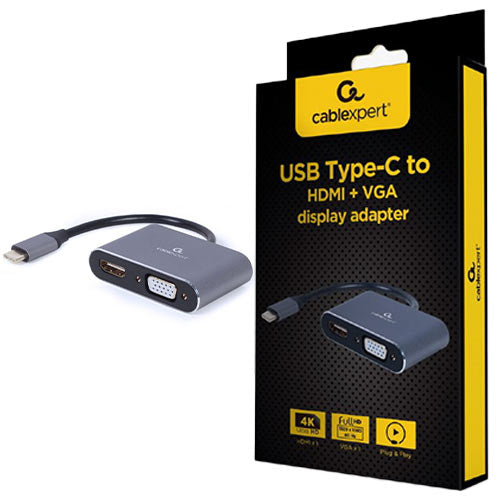 Cablexpert Usb Type C To Hdmi + Vga Display Adapter Space Grey Retail Pack