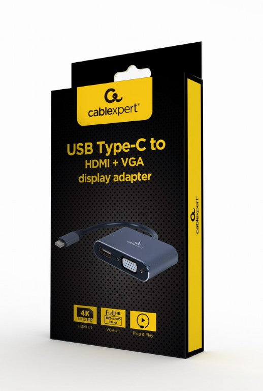 Cablexpert Usb Type C To Hdmi + Vga Display Adapter Space Grey Retail Pack