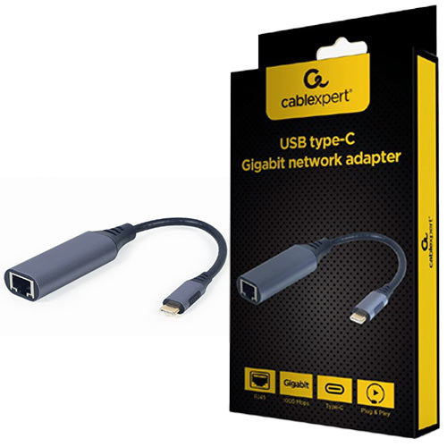 Cablexpert Usb Type C Gigabit Network Adapter Space Grey Retail Pack