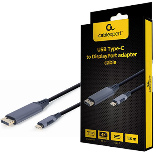 Cablexpert Usb Type C To Displayport Male Adapter Cable Space Grey Retail Pack 1,8 M
