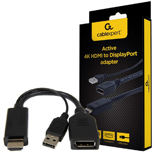 Cablexpert Active 4 K Hdmi To Display Port Adapter Black Retail Pack