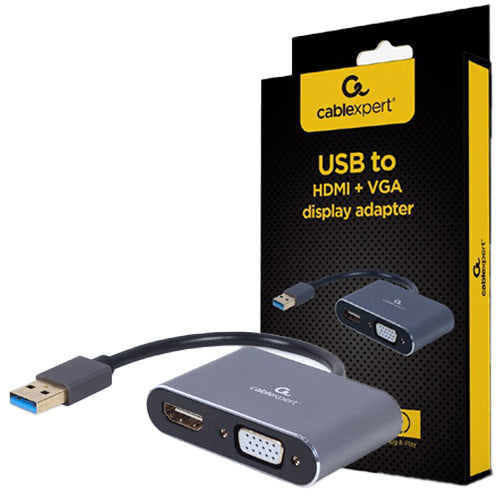 Cablexpert 4 K Usb To Hdmi + Vga Display Adapter Space Grey Retail Pack