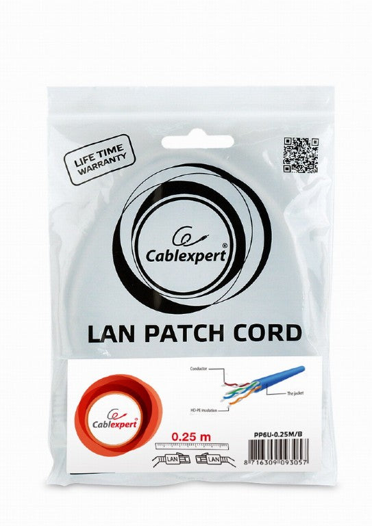 CABLEXPERT UTP CAT6 PATCH CORD 0,25M BLUE