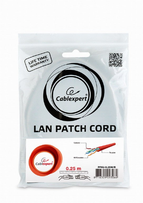 Cablexpert Utp Cat6 Patch Cord 0,25 M Red