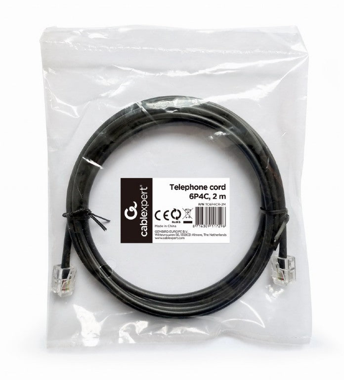 Cablexpert Telephone Cord Round 6 P4 C 2 M Black