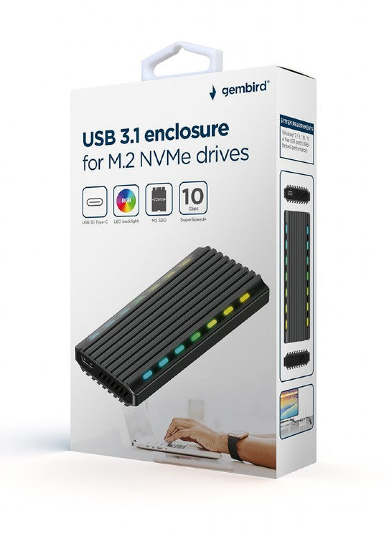 Gembird Usb3,1 Enclosure For M.2 Nv Me Drives Backlighted Aluminum