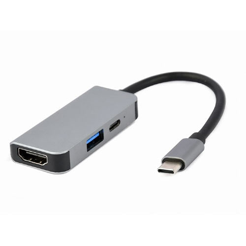 Cablexpert Usb Type C 3 In1 Multi Port Adapter (Usb Port+Hdmi+Pd) Silver