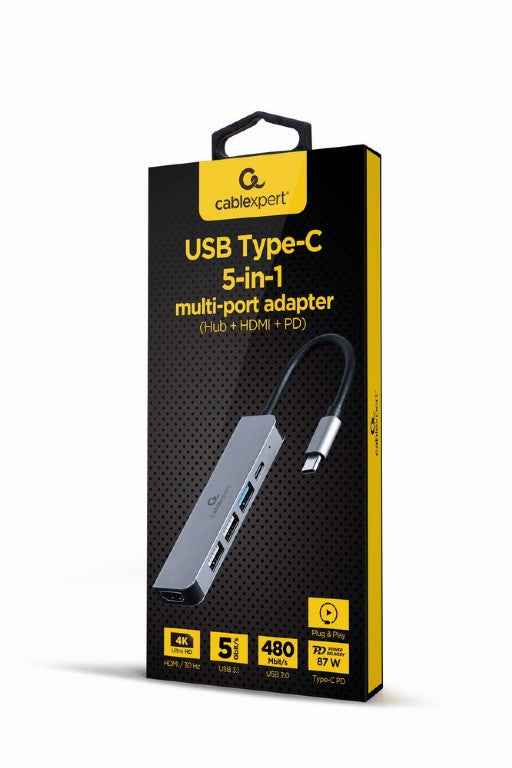 Cablexpert Usb Type C 5 In1 Multi Port Adapter (Hub+Hdmi+Pd)