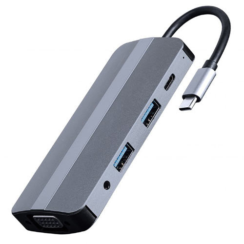Cablexpert Usb Type C 8 In1 Multi Port Adapter (Hub+Hdmi+Vga+Pd+Card Reader+Stereo Audio) Silver