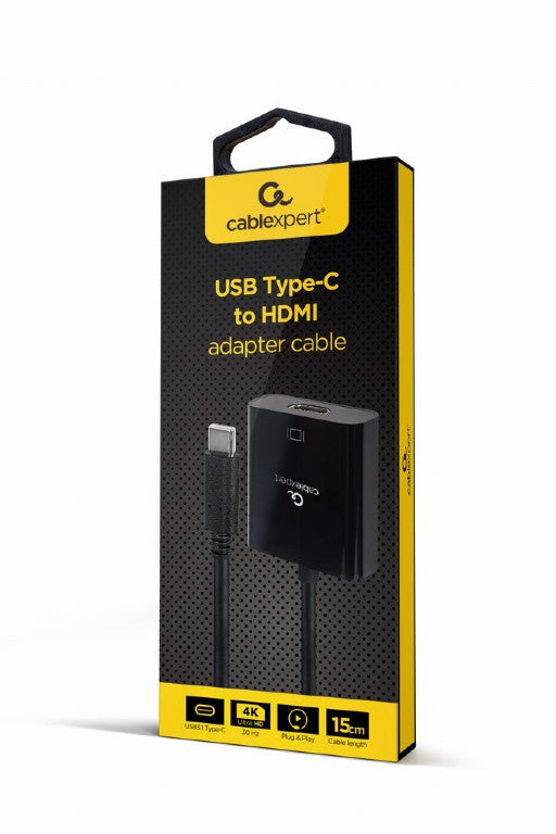 Cablexpert Usb Type C To Hdmi Adapter Cable 4 K@30 Hz 15 Cm Black Retail Pack